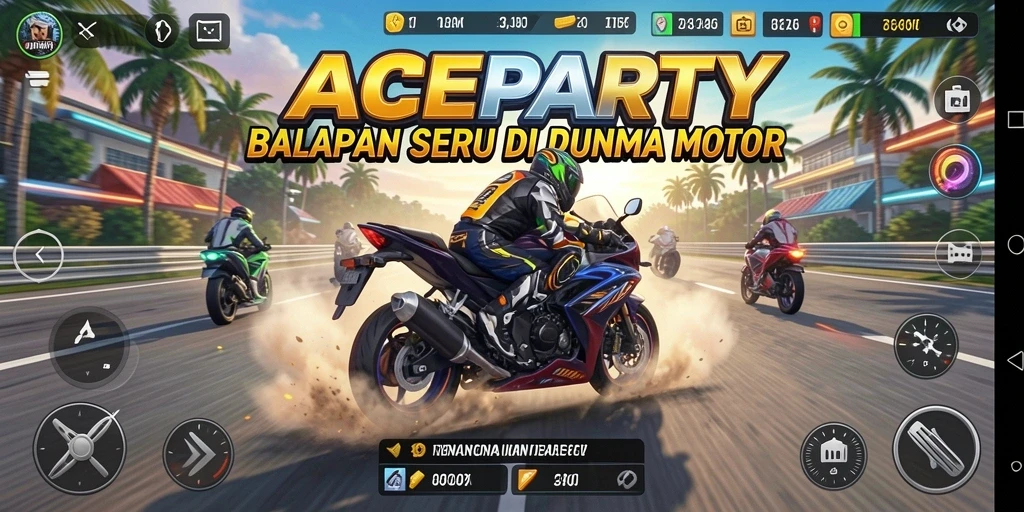 Tampilan gameplay seru balapan motor di ACEPARTY.