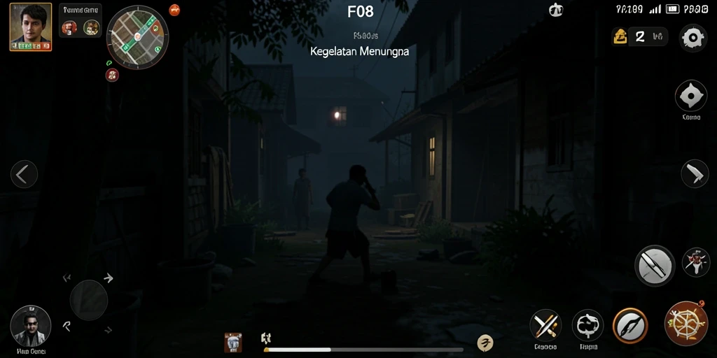 Screenshot gameplay yang menampilkan suasana Horror mendebarkan F08.