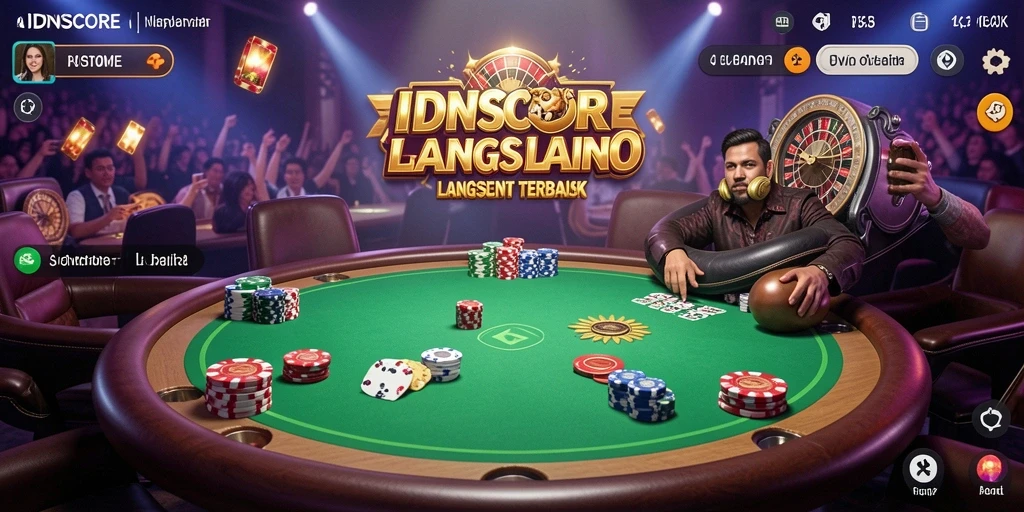 Screenshot gameplay IDNSCORE menampilkan dealer langsung di meja permainan.