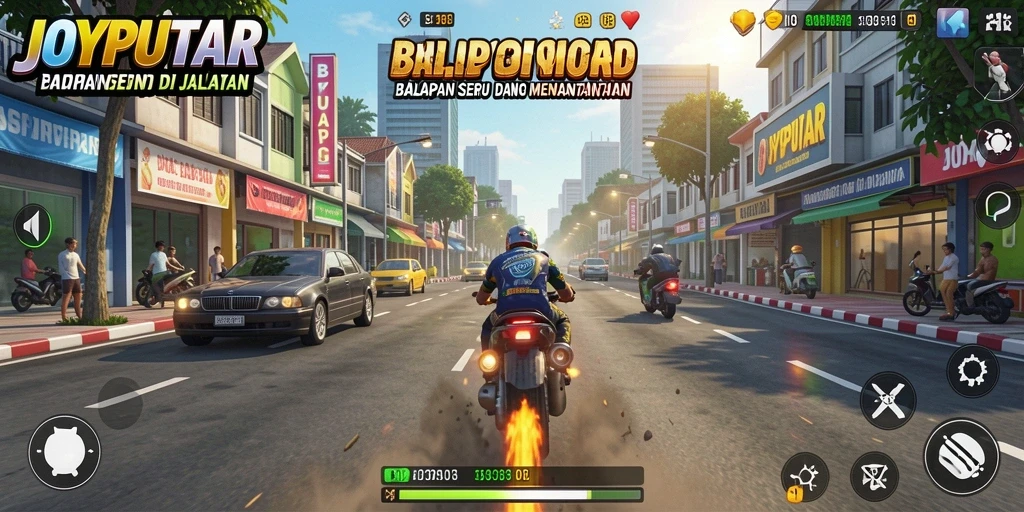 Screenshot gameplay JOYPUTAR menampilkan balapan seru yang mendebarkan.