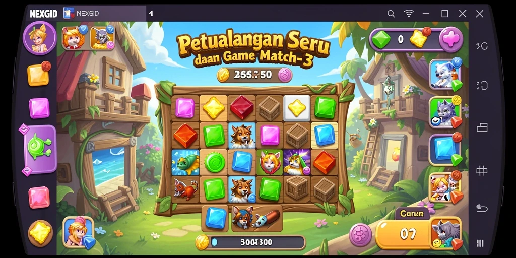 Tampilan gameplay NEXGID yang penuh warna dan seru.