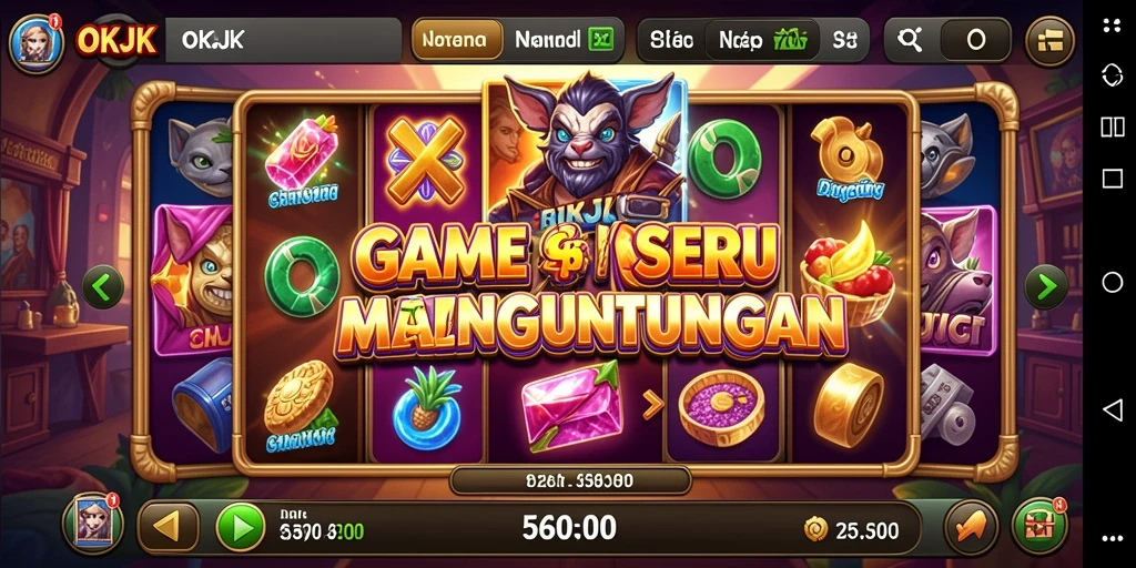 Tampilan gameplay utama OKJK dengan berbagai mesin slot yang menarik.