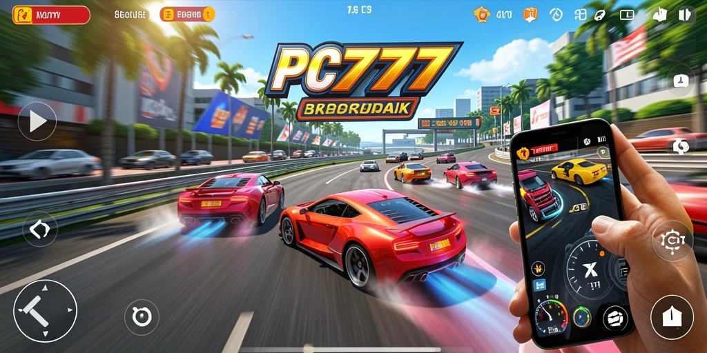 Tampilan gameplay seru dalam <strong>PC777</strong> yang menggambarkan balapan menegangkan.