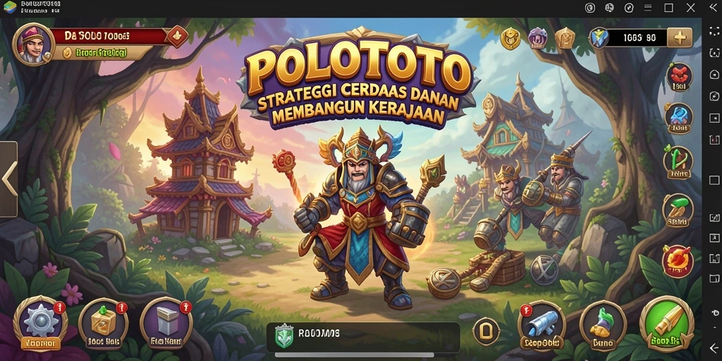 Screenshot gameplay POLOTOTO menampilkan aksi strategis dan pengembangan kerajaan.