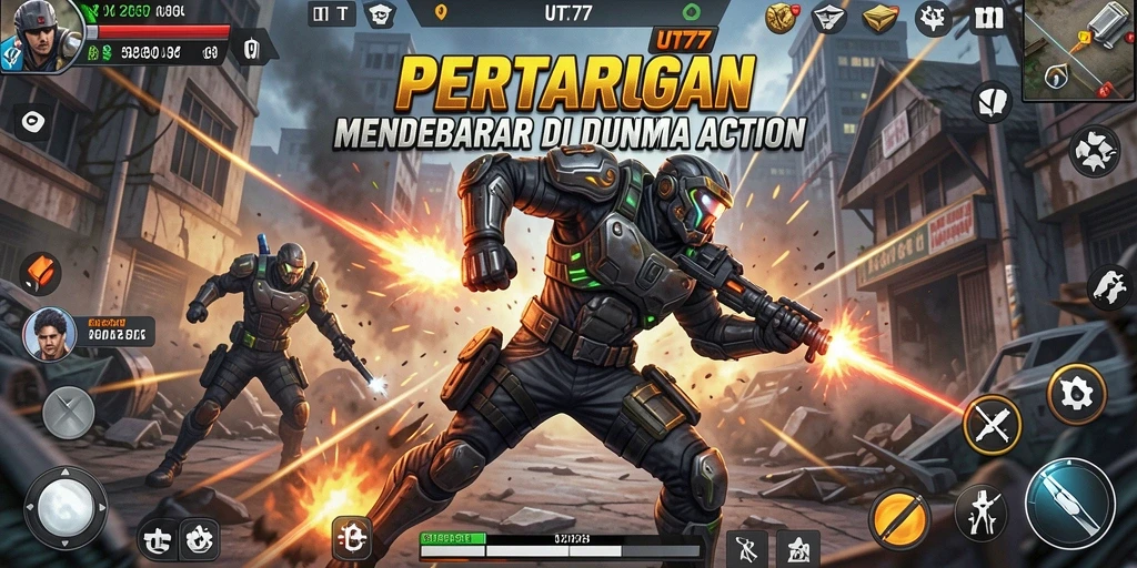 Screenshot UT77 menampilkan aksi pertarungan yang penuh intensitas.