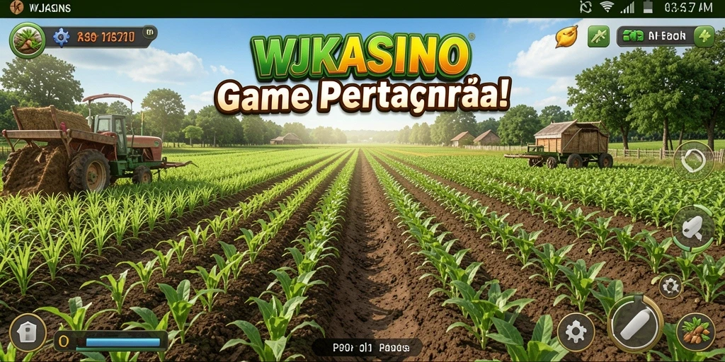 Tangkapan layar gameplay WJKASINO yang menunjukkan aktivitas bertani.